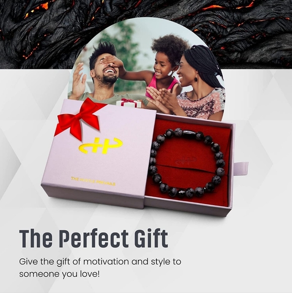 Snowflake Obsidian Motivational Gemstone Bracelet Black XL - Picture 4 of 5